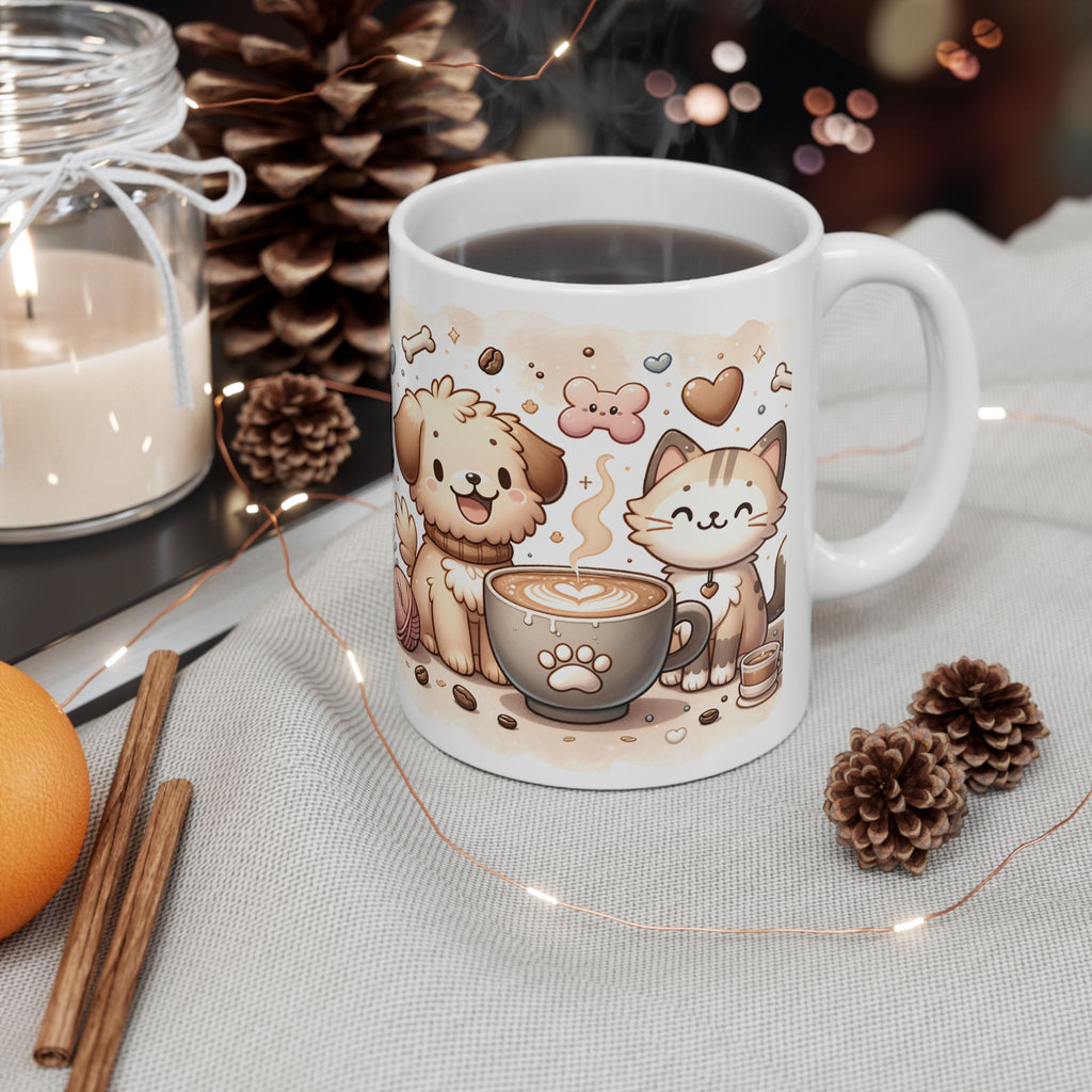 Paws & Coffee Ceramic Mug — Cat & Dog Owning Coffee Lovers (11oz )