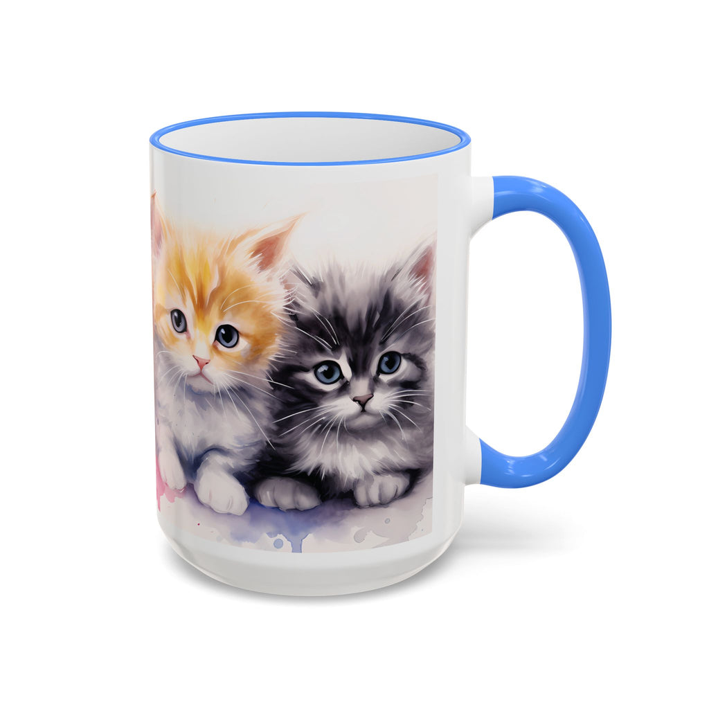 Modern Kitten Art Mug — Accent Rim & Handle Ceramic Coffee Cup (15oz)