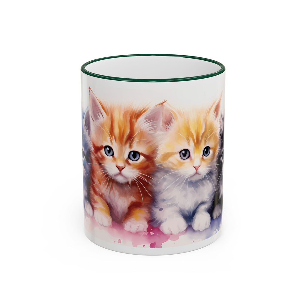 Modern Kitten Accent Rim & Handle Mug — Accent Rim & Handle Ceramic Coffee Cup (11oz)