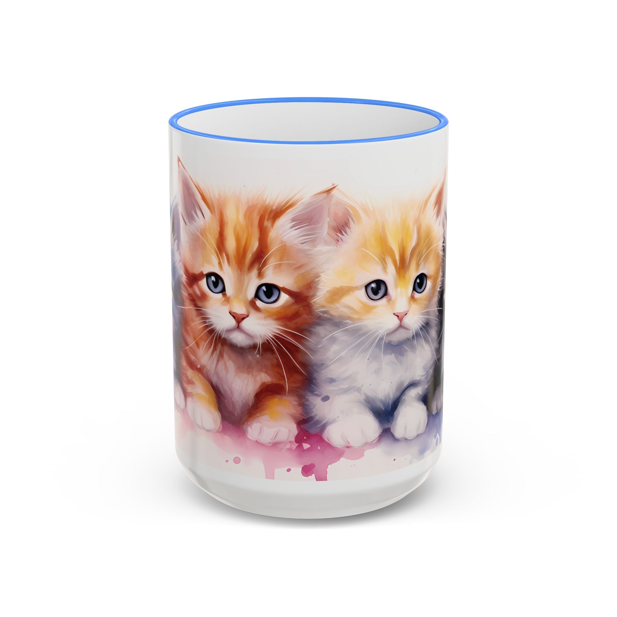 Modern Kitten Art Mug — Accent Rim & Handle Ceramic Coffee Cup (15oz)