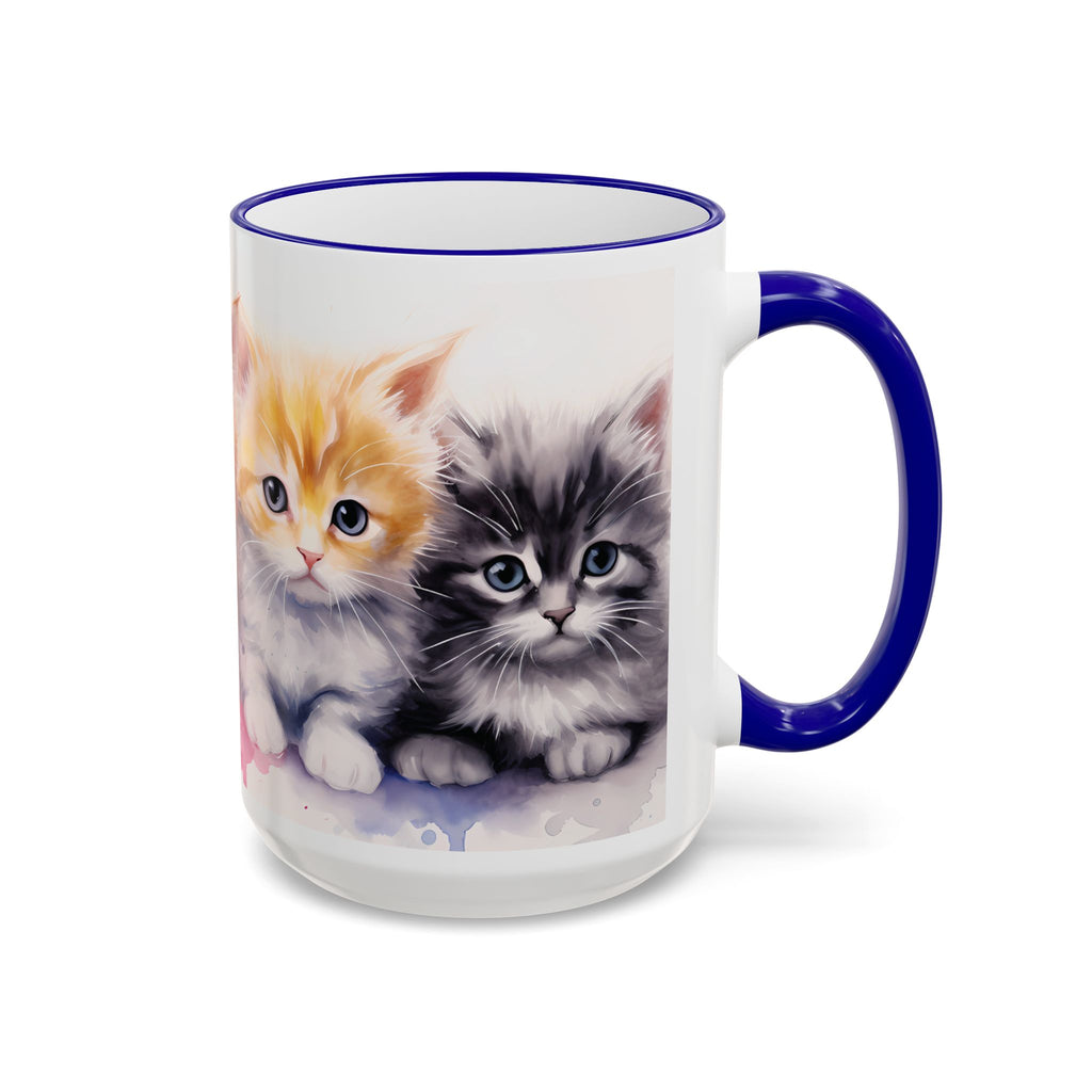Modern Kitten Art Mug — Accent Rim & Handle Ceramic Coffee Cup (15oz)