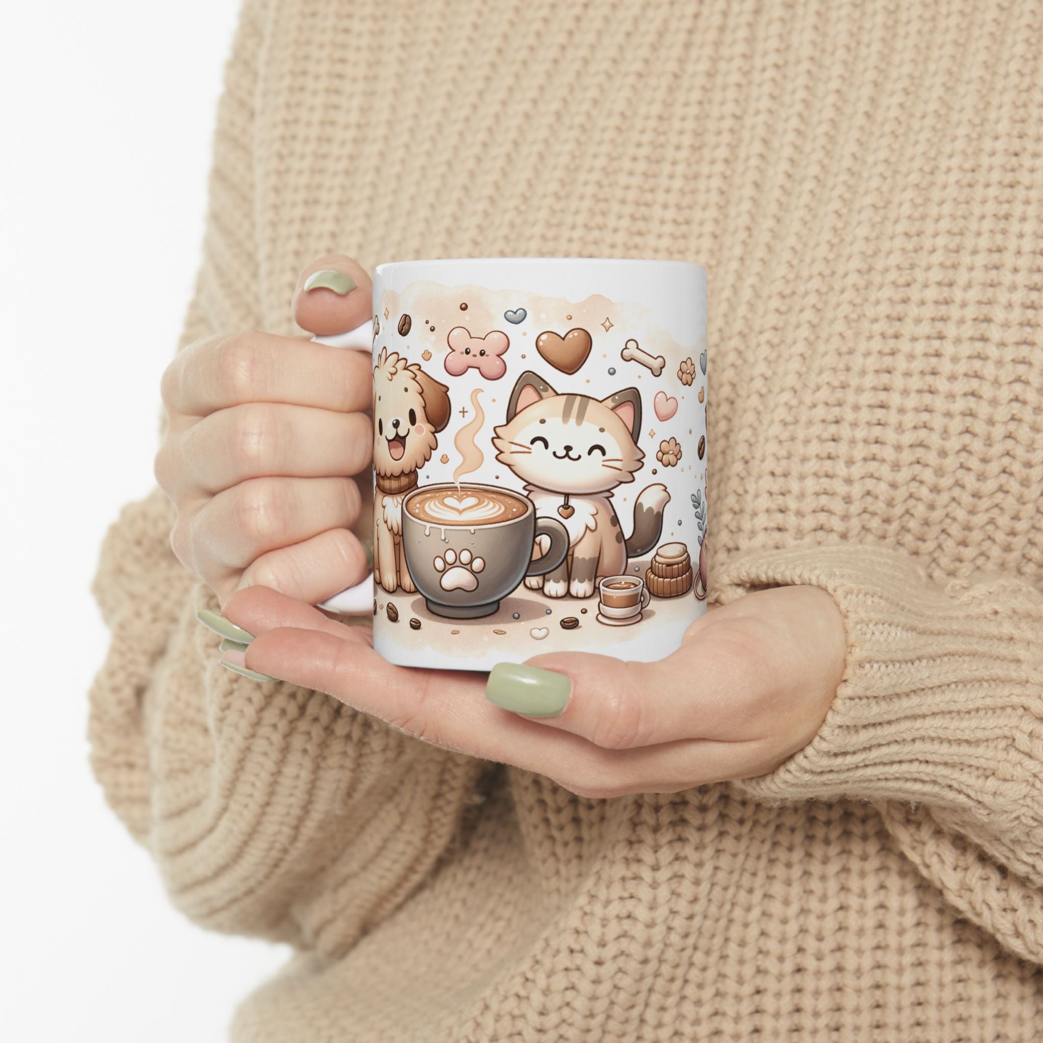 Paws & Coffee Ceramic Mug — Cat & Dog Owning Coffee Lovers (11oz )