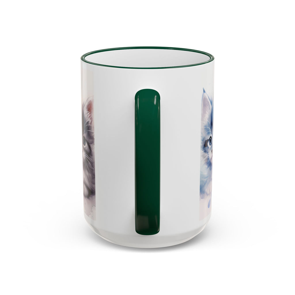 Modern Kitten Art Mug — Accent Rim & Handle Ceramic Coffee Cup (15oz)