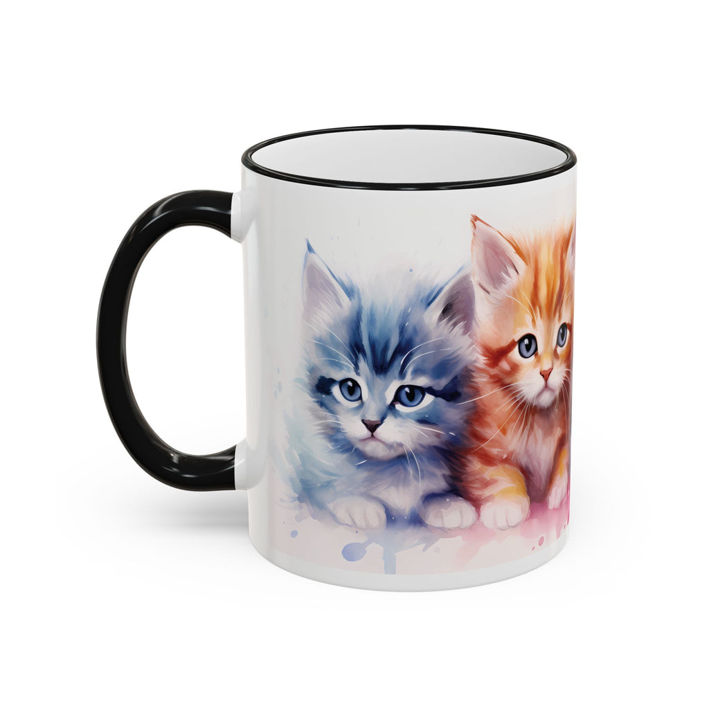 Modern Kitten Accent Rim & Handle Mug — Accent Rim & Handle Ceramic Coffee Cup (11oz)
