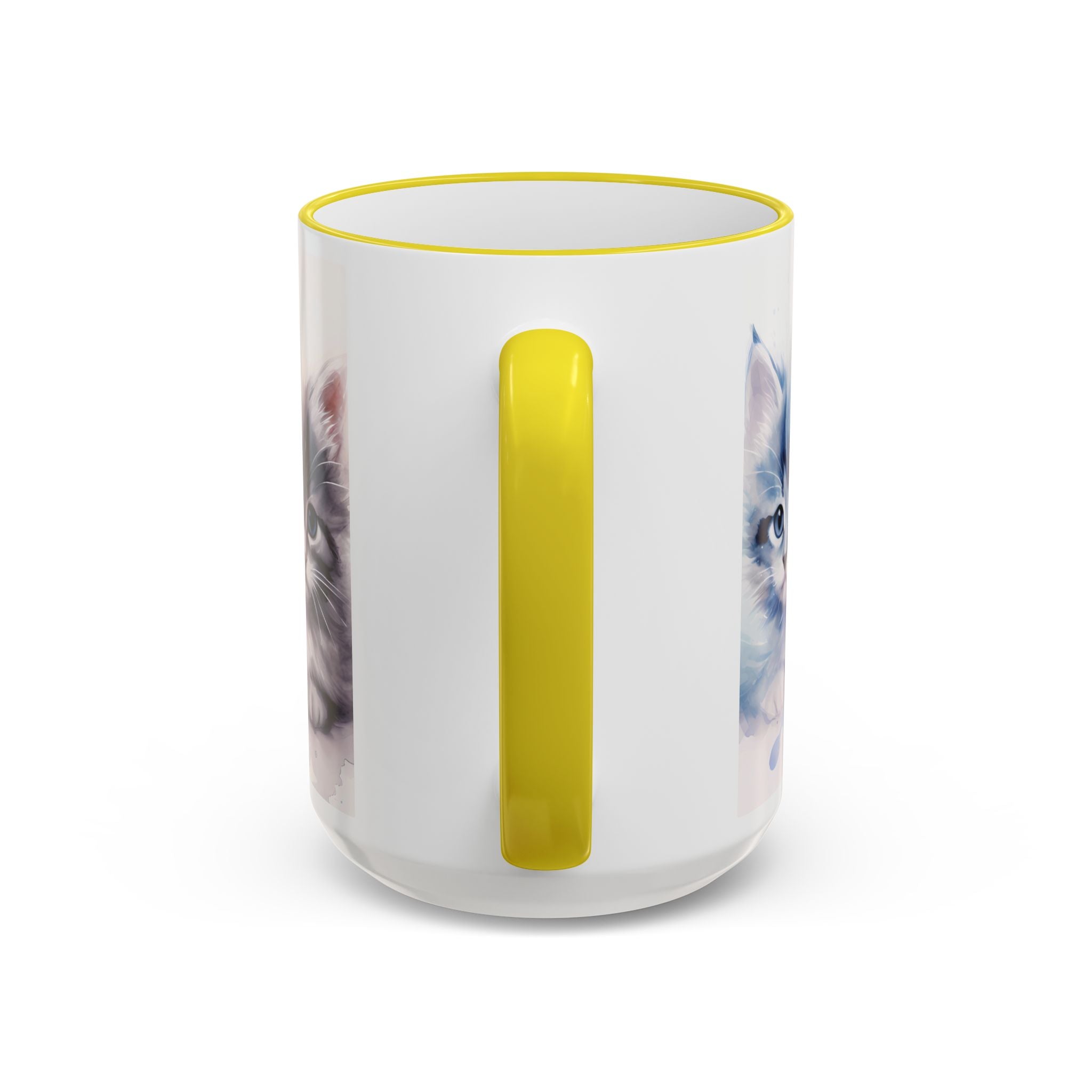 Modern Kitten Art Mug — Accent Rim & Handle Ceramic Coffee Cup (15oz)