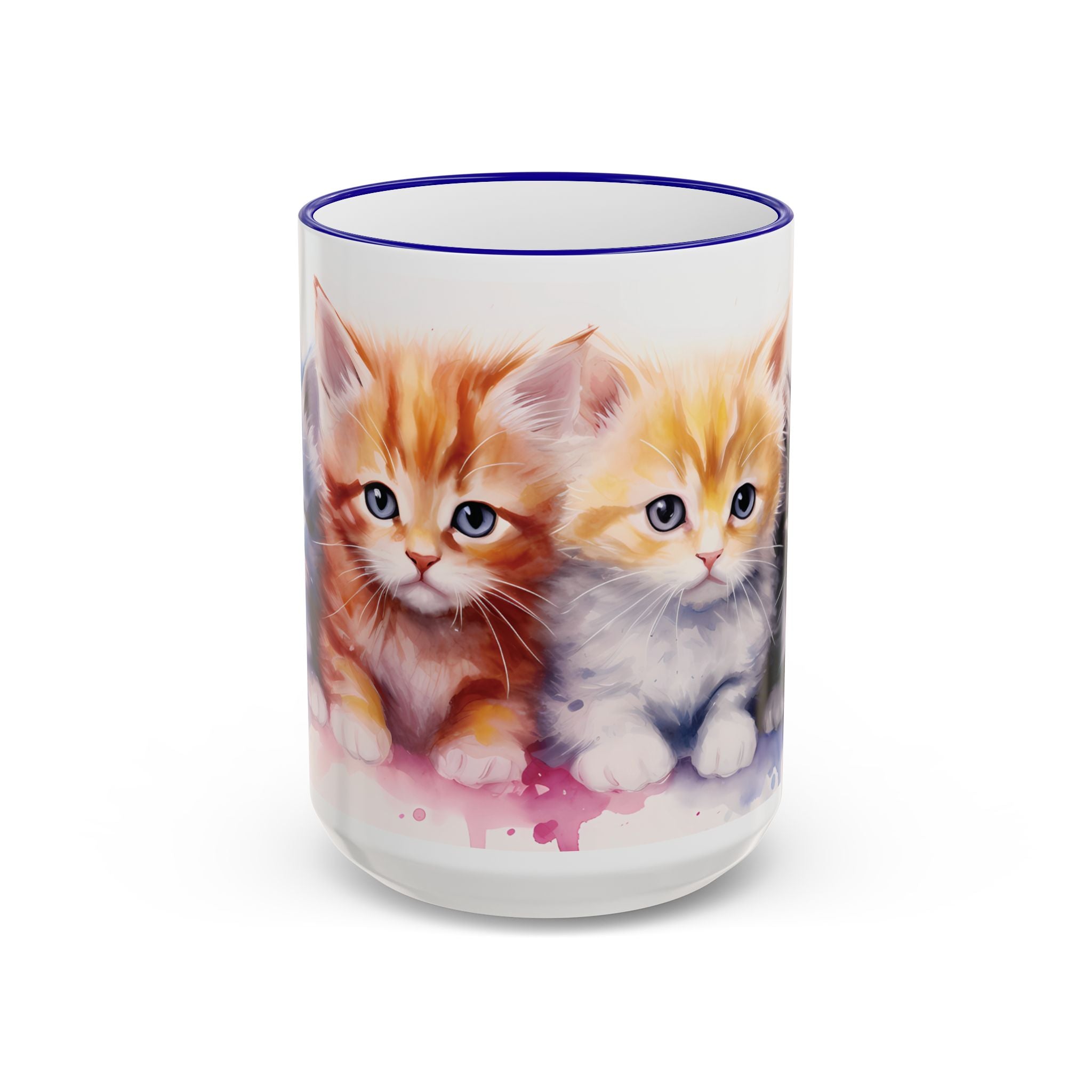 Modern Kitten Art Mug — Accent Rim & Handle Ceramic Coffee Cup (15oz)