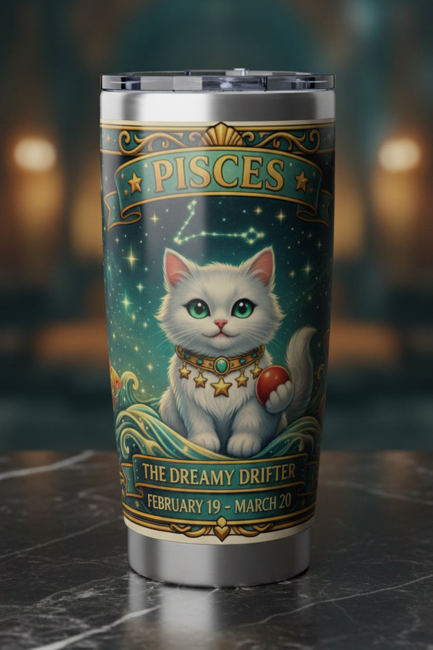 Pisces Cat Zodiac Tumbler - The Dreamy Drifter Cat