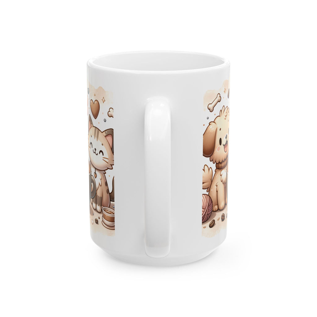 Paws & Coffee Ceramic Mug — Cat & Dog Owning Coffee Lovers (15oz )