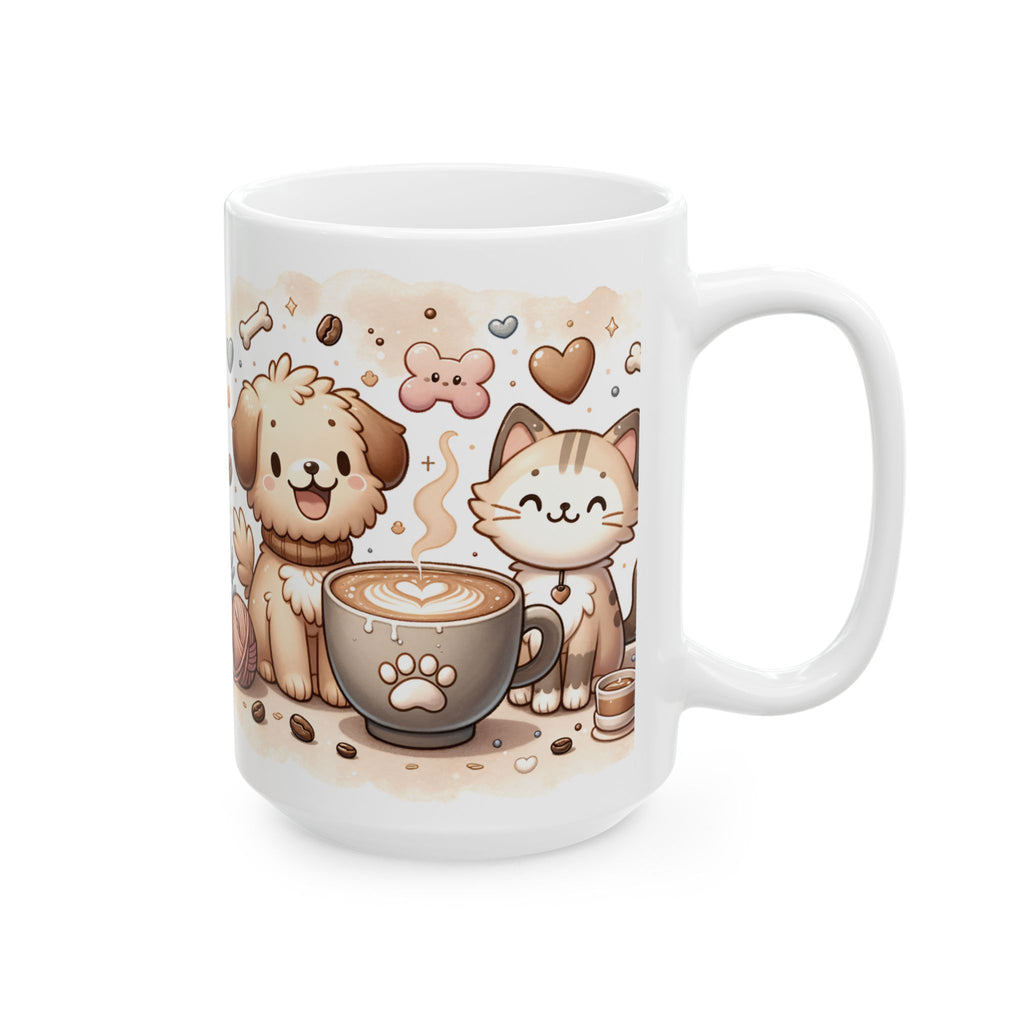 Paws & Coffee Ceramic Mug — Cat & Dog Owning Coffee Lovers (15oz )