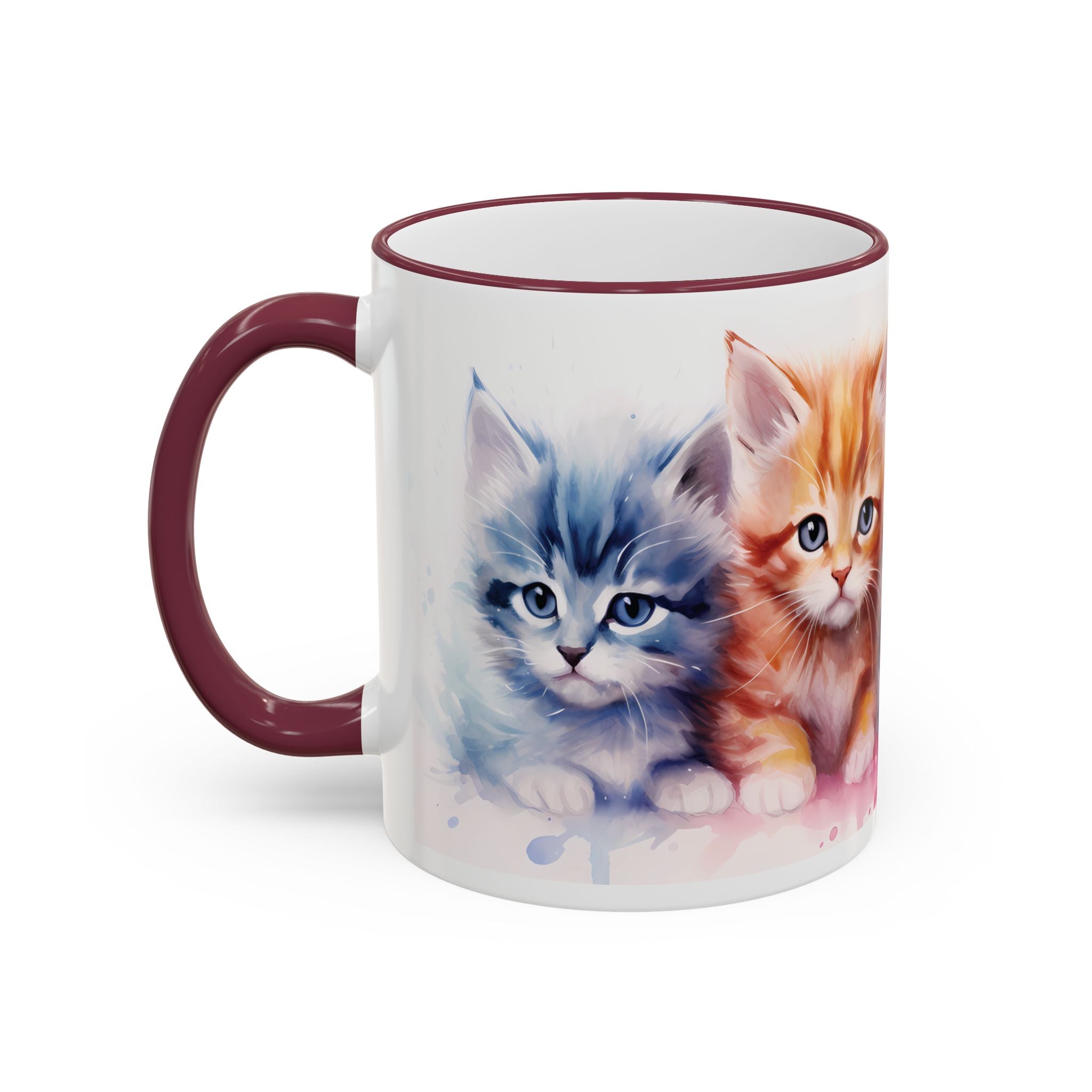 Modern Kitten Accent Rim & Handle Mug — Accent Rim & Handle Ceramic Coffee Cup (11oz)