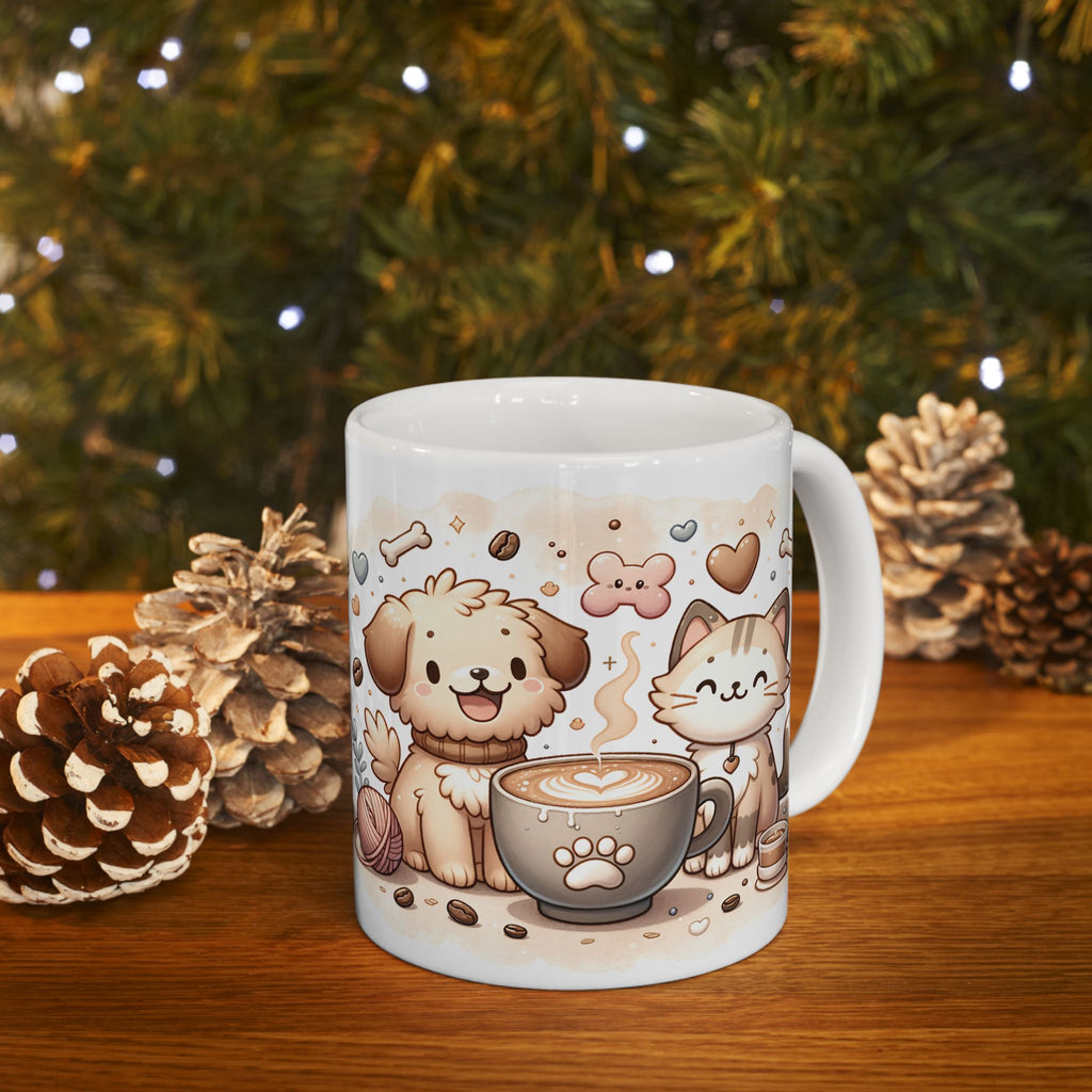 Paws & Coffee Ceramic Mug — Cat & Dog Owning Coffee Lovers (11oz )