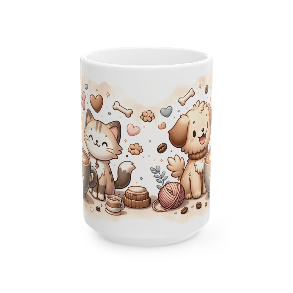 Paws & Coffee Ceramic Mug — Cat & Dog Owning Coffee Lovers (15oz )
