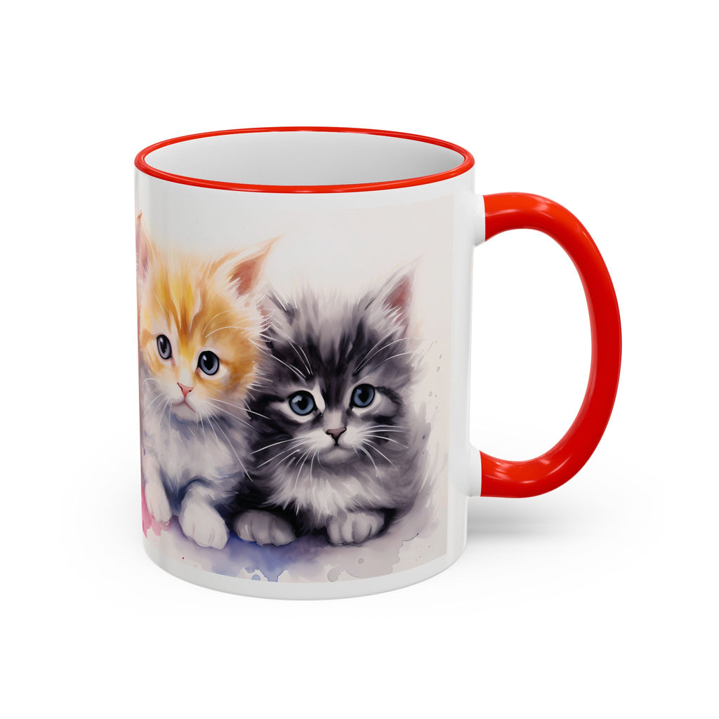 Modern Kitten Accent Rim & Handle Mug — Accent Rim & Handle Ceramic Coffee Cup (11oz)