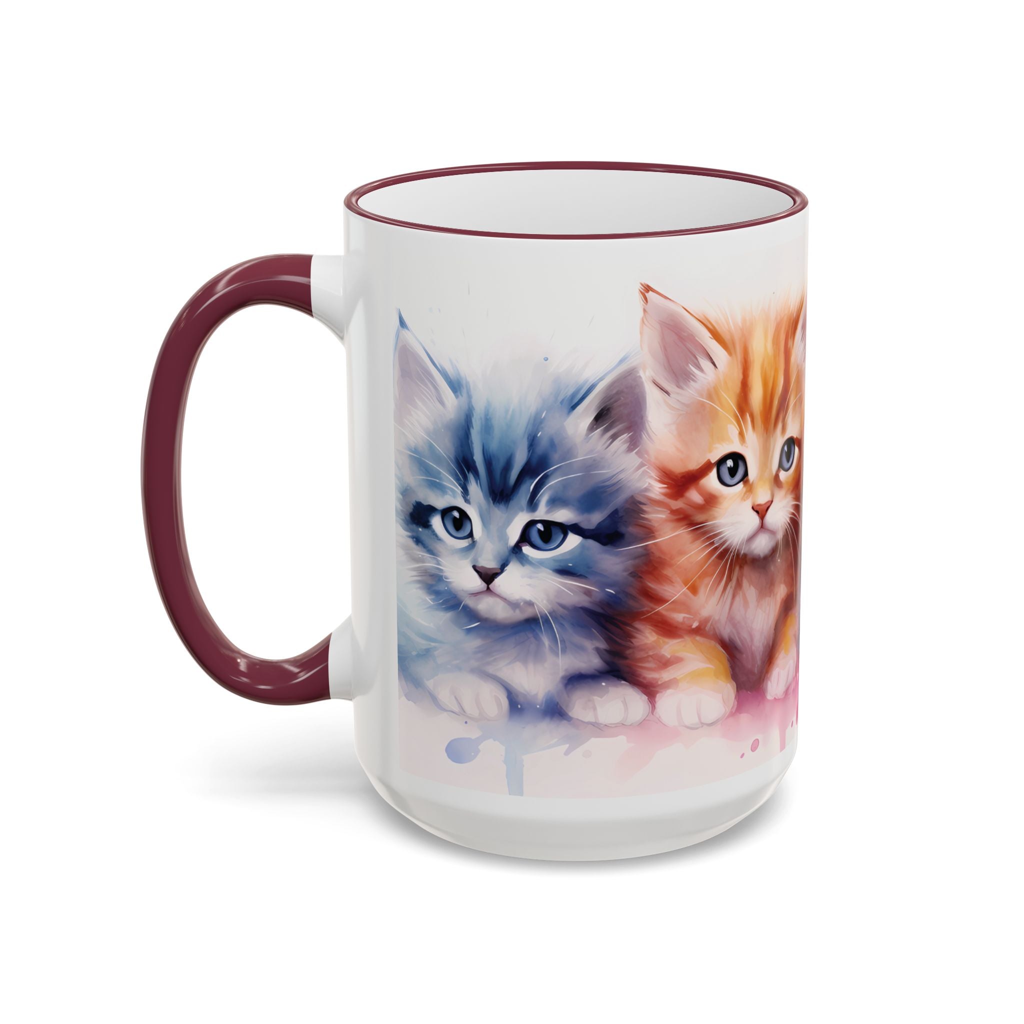 Modern Kitten Art Mug — Accent Rim & Handle Ceramic Coffee Cup (15oz)