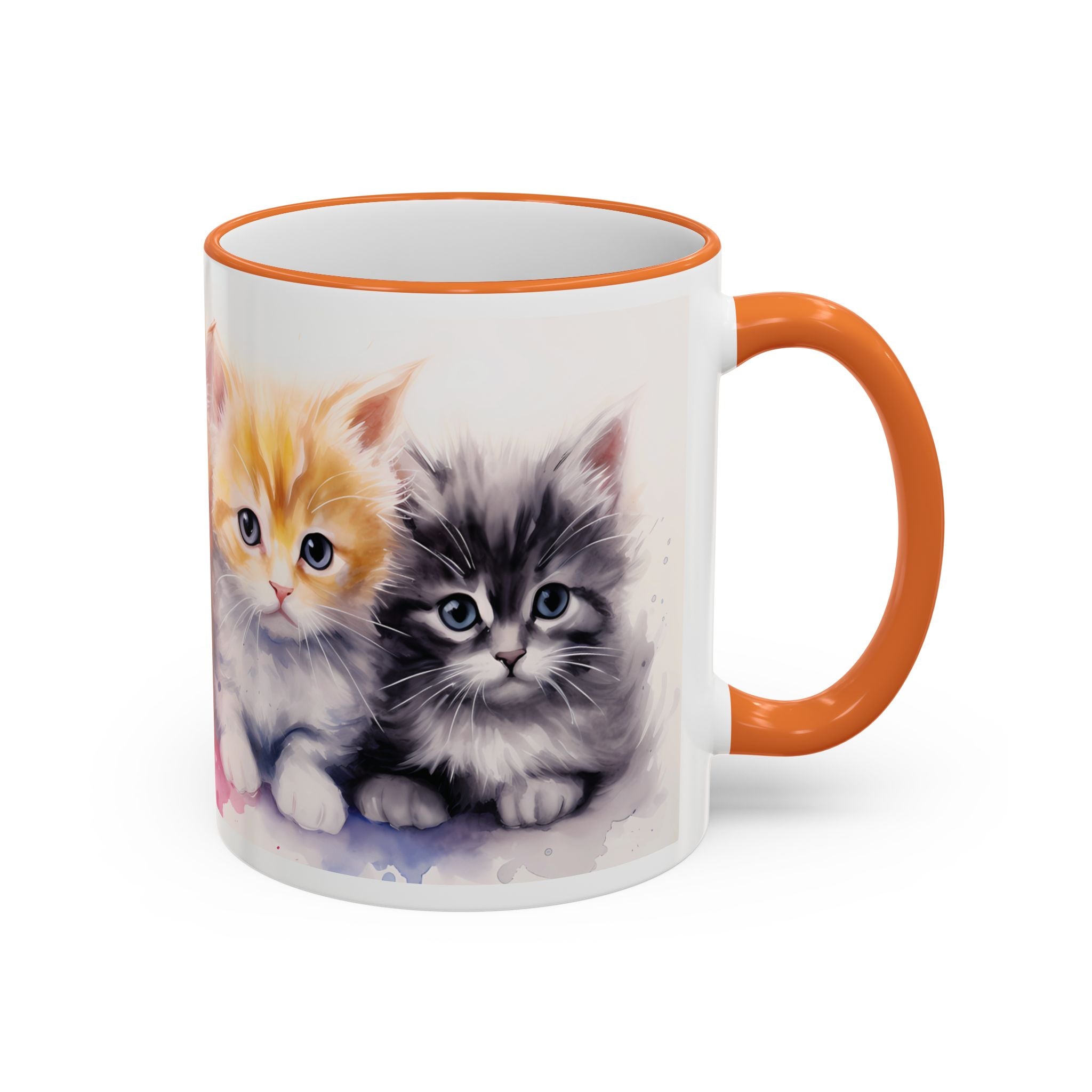 Modern Kitten Accent Rim & Handle Mug — Accent Rim & Handle Ceramic Coffee Cup (11oz)
