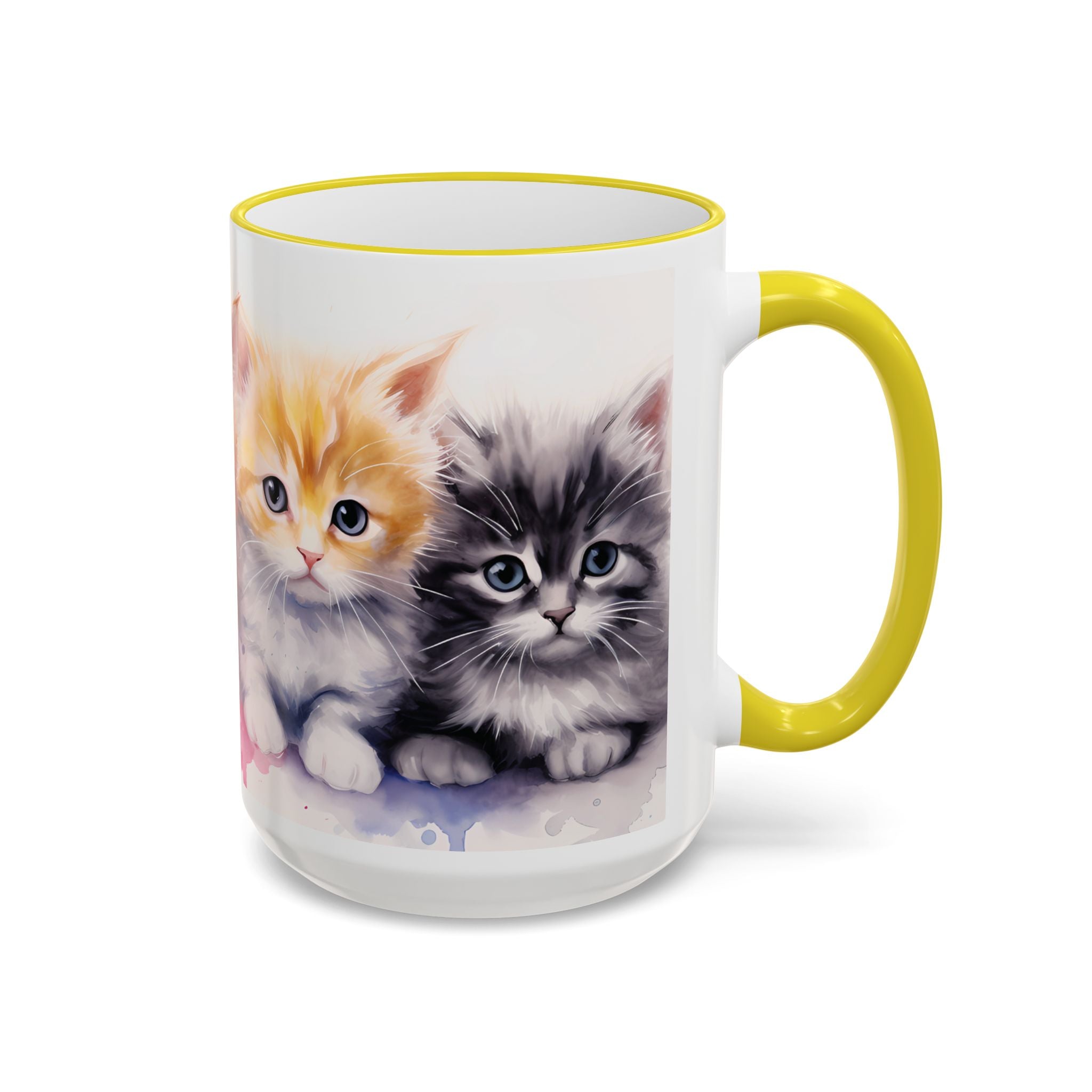Modern Kitten Art Mug — Accent Rim & Handle Ceramic Coffee Cup (15oz)
