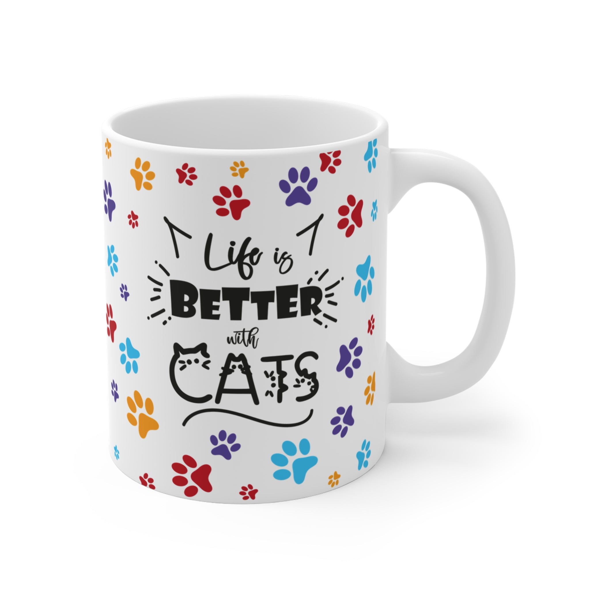 Life Is Better with Cats Ceramic Mug — 11oz Cat Lover Coffee Cup
