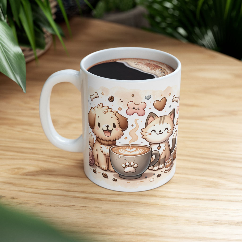 Paws & Coffee Ceramic Mug — Cat & Dog Owning Coffee Lovers (11oz )