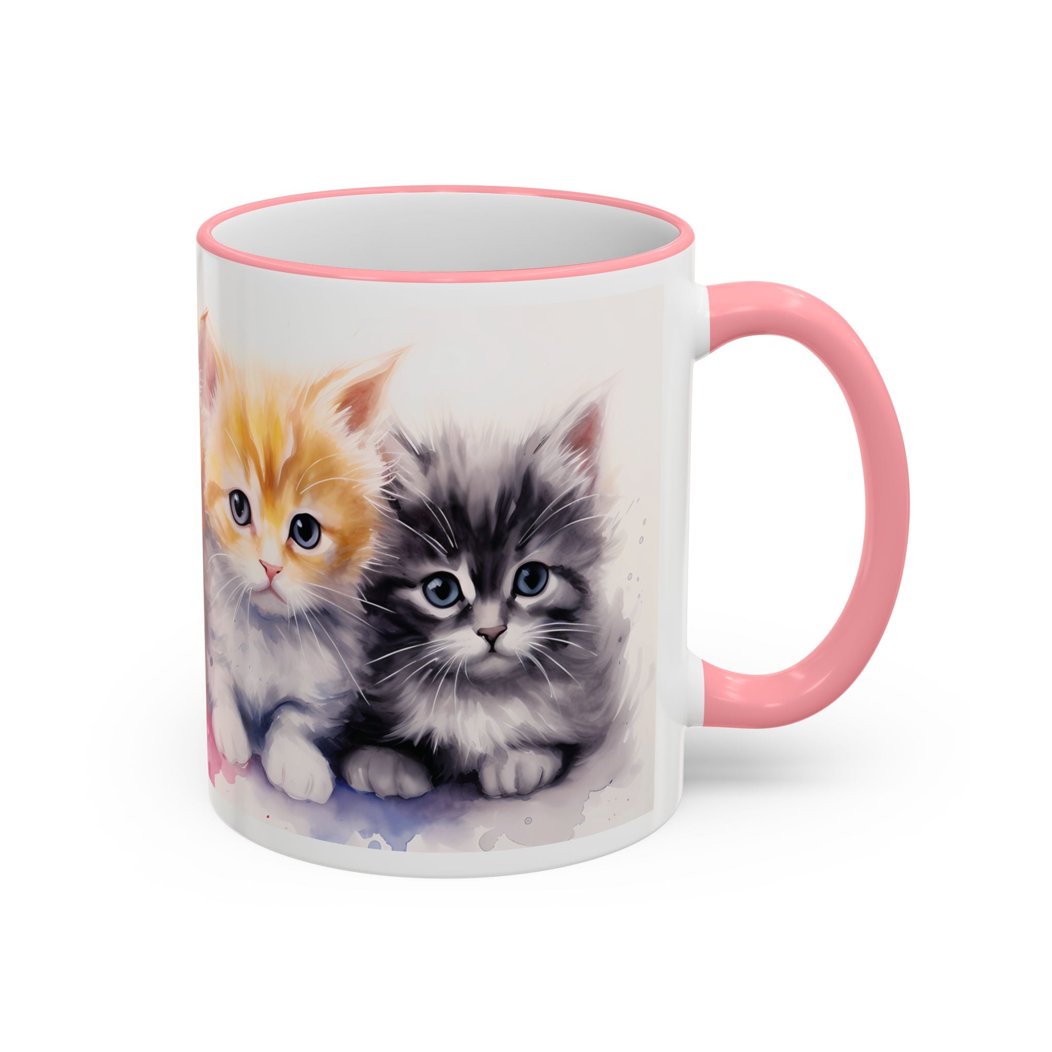 Modern Kitten Accent Rim & Handle Mug — Accent Rim & Handle Ceramic Coffee Cup (11oz)