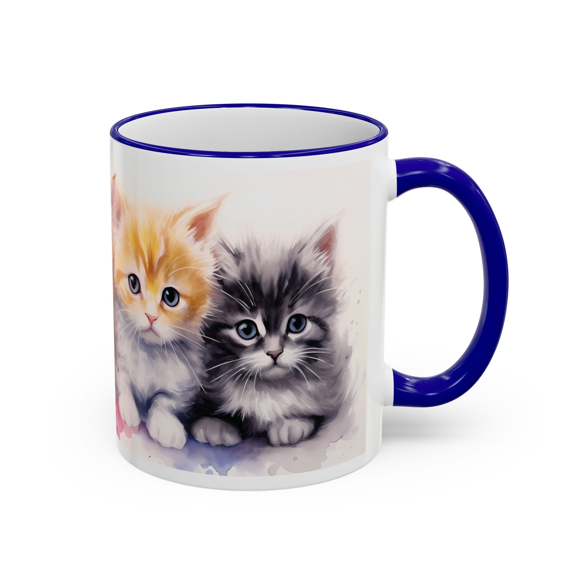 Modern Kitten Accent Rim & Handle Mug — Accent Rim & Handle Ceramic Coffee Cup (11oz)