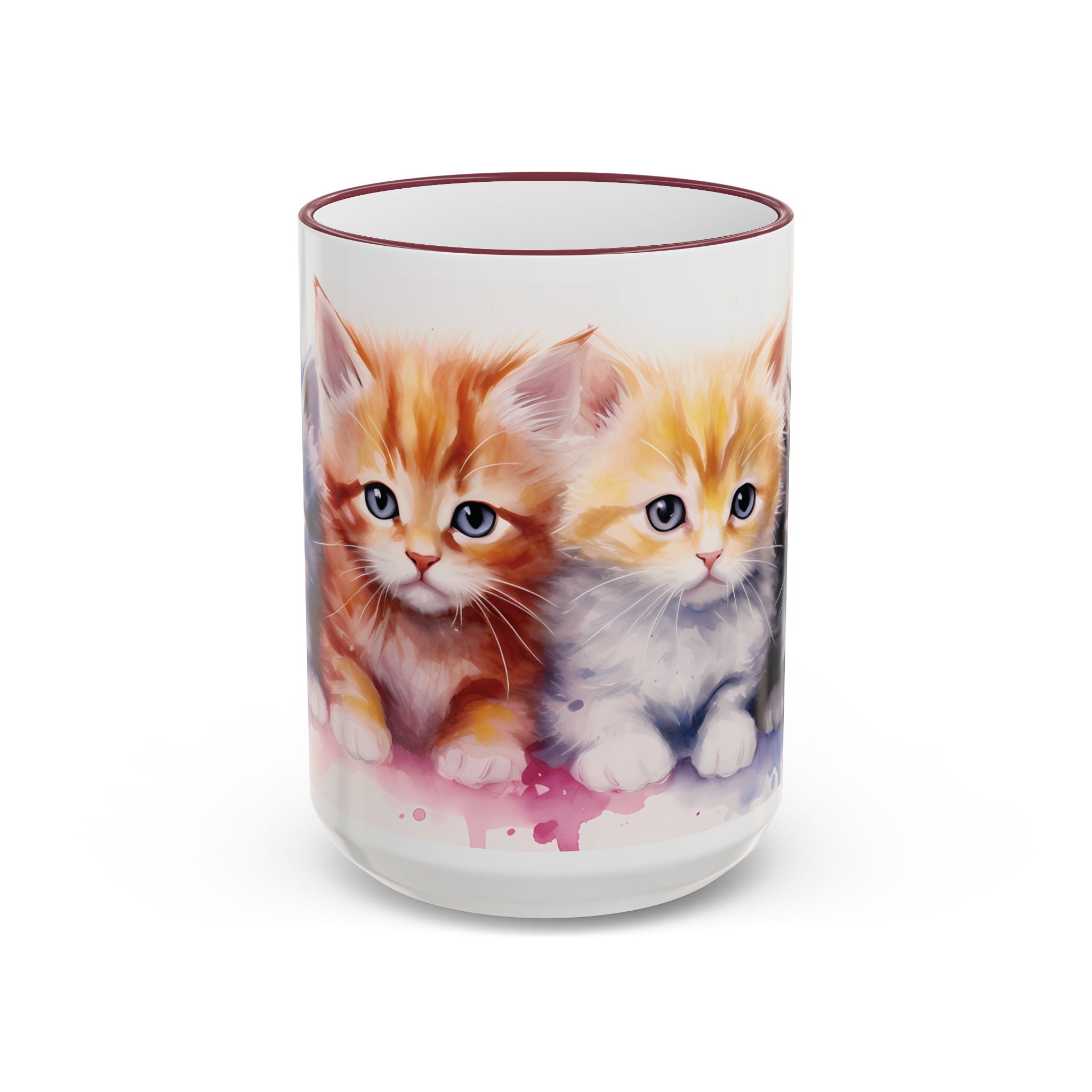 Modern Kitten Art Mug — Accent Rim & Handle Ceramic Coffee Cup (15oz)