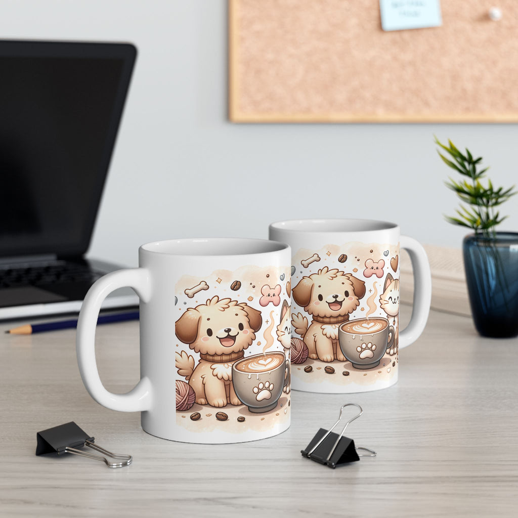 Paws & Coffee Ceramic Mug — Cat & Dog Owning Coffee Lovers (11oz )