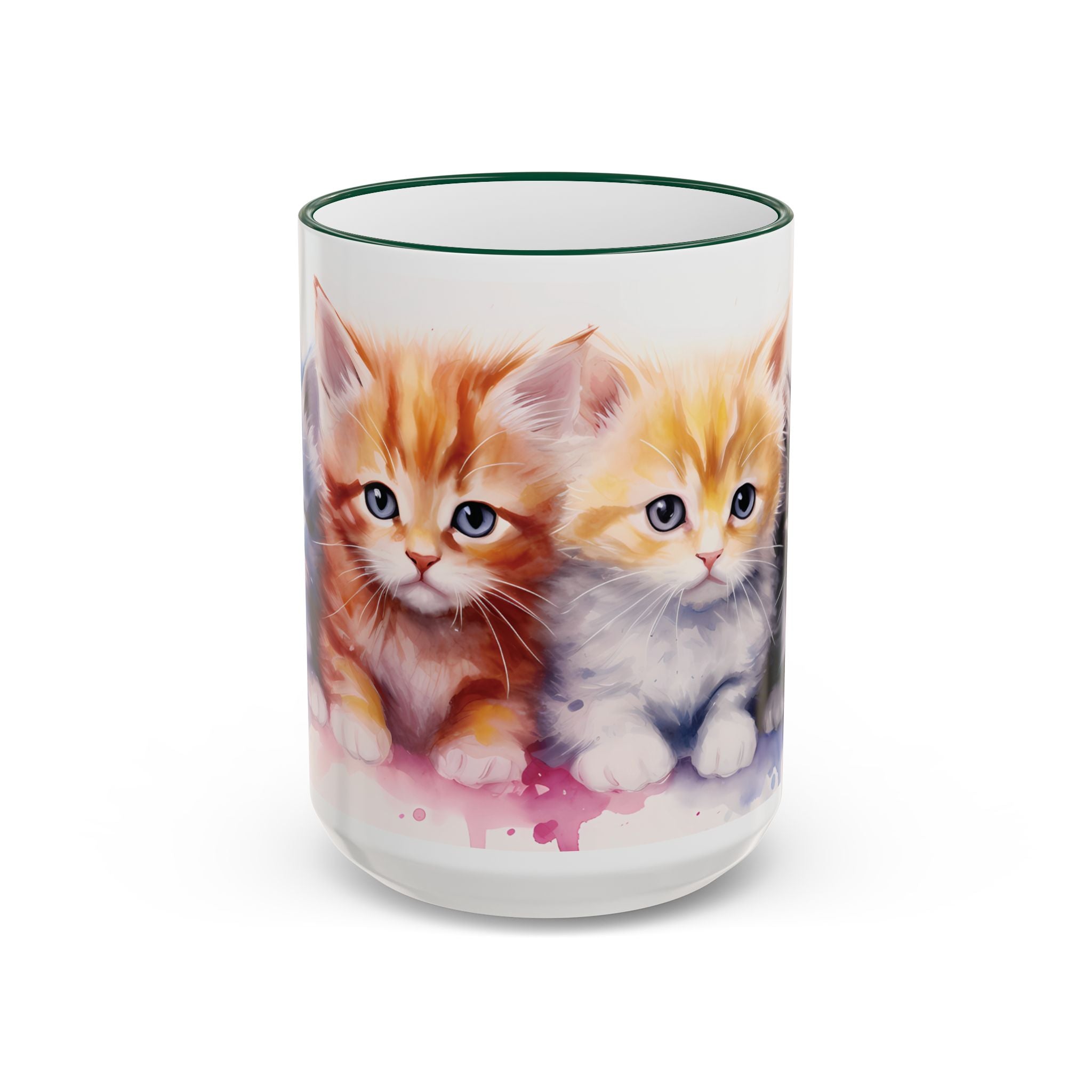 Modern Kitten Art Mug — Accent Rim & Handle Ceramic Coffee Cup (15oz)