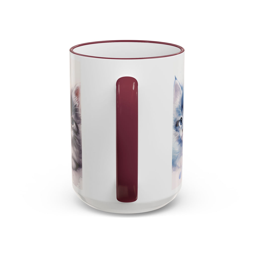 Modern Kitten Art Mug — Accent Rim & Handle Ceramic Coffee Cup (15oz)