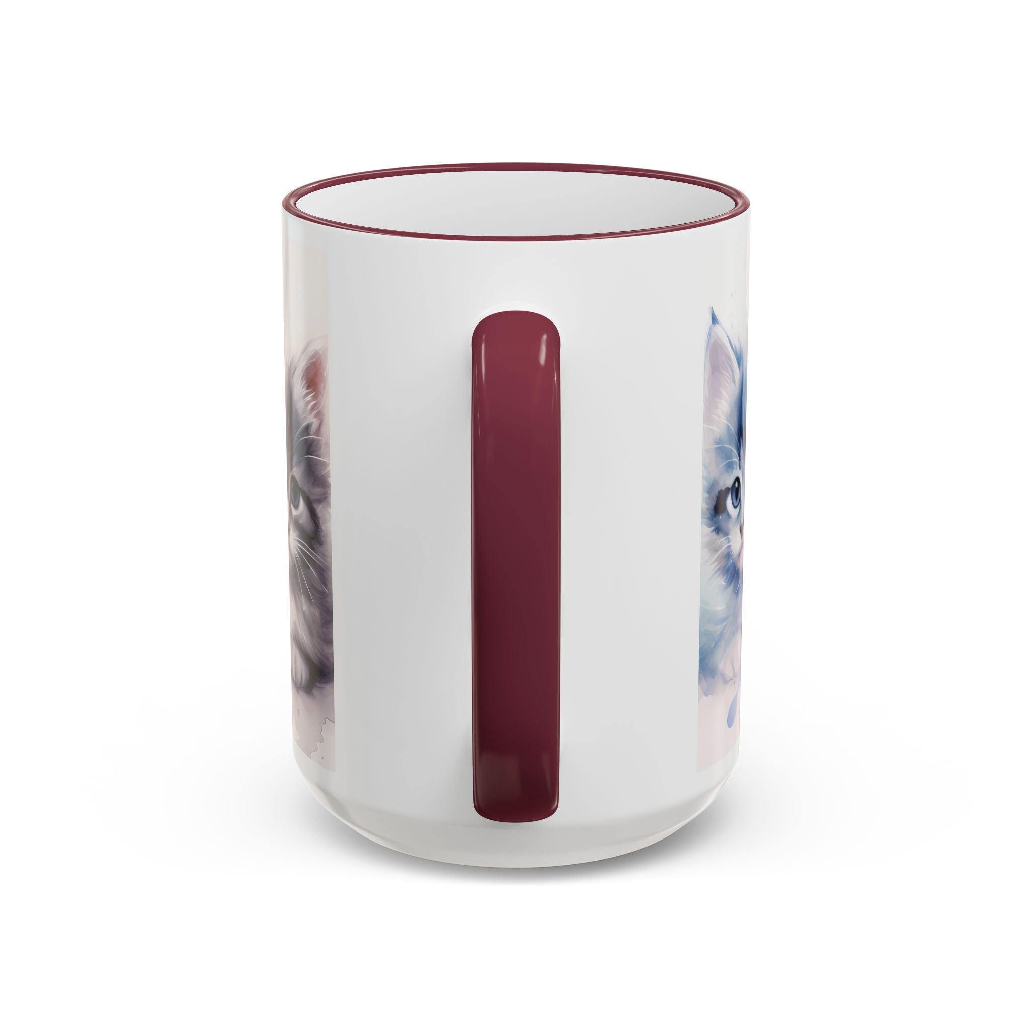 Modern Kitten Art Mug — Accent Rim & Handle Ceramic Coffee Cup (15oz)