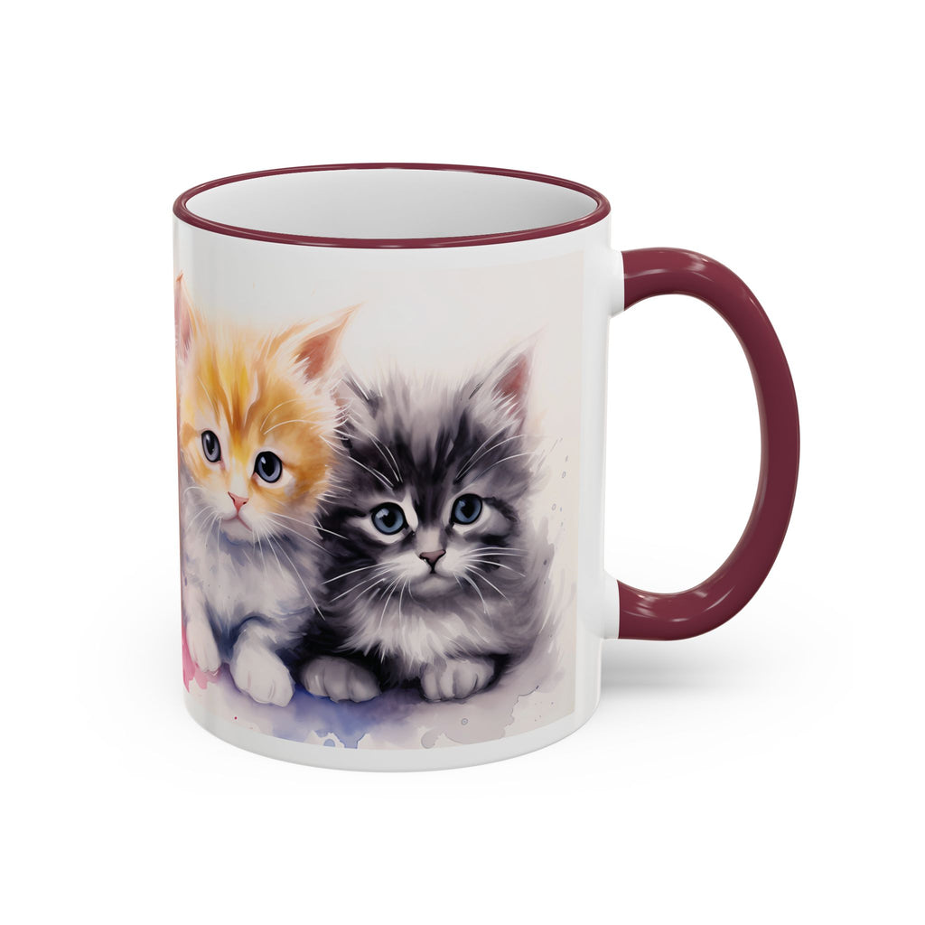 Modern Kitten Accent Rim & Handle Mug — Accent Rim & Handle Ceramic Coffee Cup (11oz)