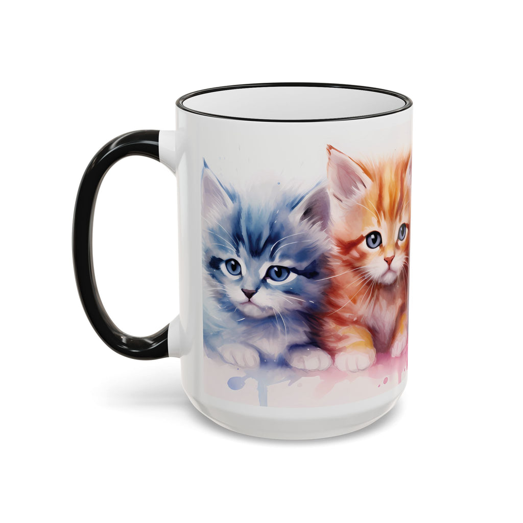 Modern Kitten Art Mug — Accent Rim & Handle Ceramic Coffee Cup (15oz)